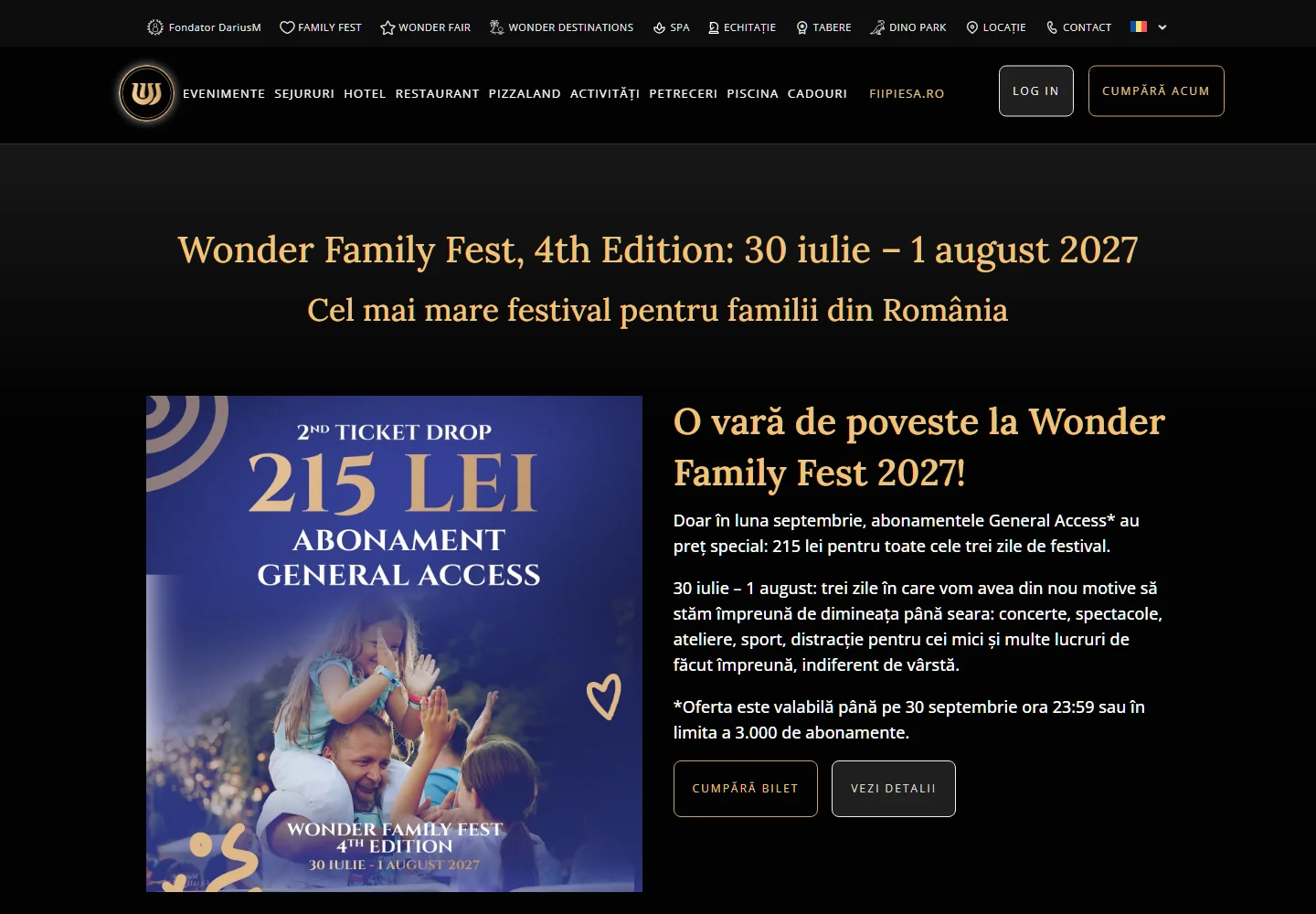 Pagina principală a website-ului Wonderland